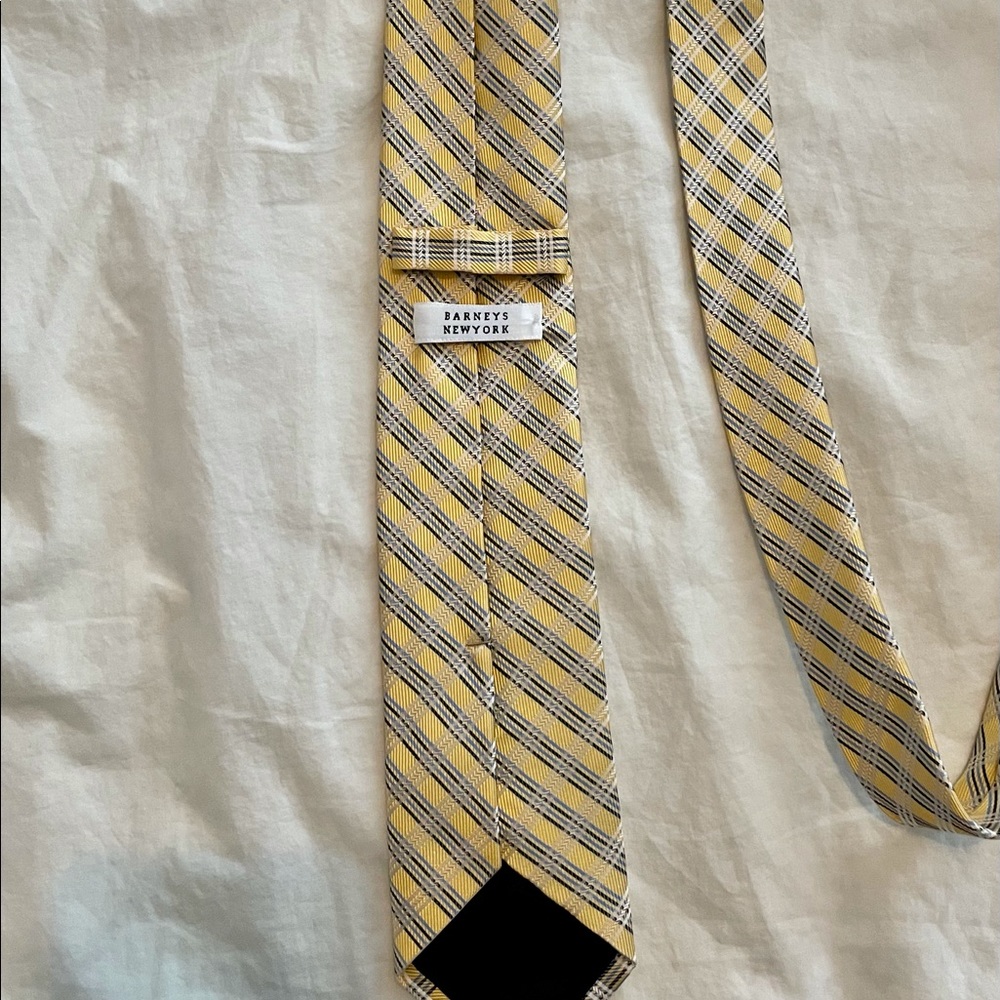 Barney’s NY silk men’s tie. Yellow plaid. - Picture 3 of 3
